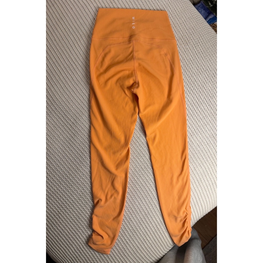 WILO Orange Creamsicle Ribbed High Waisted Ruched Ankle Leggings Activewear XS